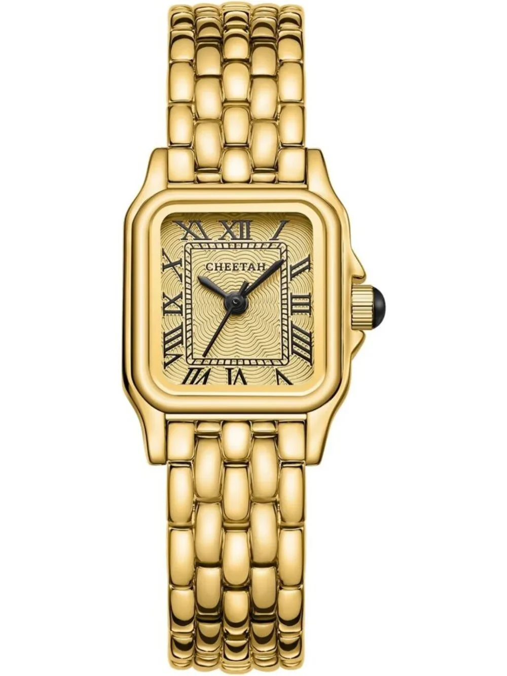Vintage Cheetah Gold Watch for Women, Small Rectangular Roman Dial Bracelet